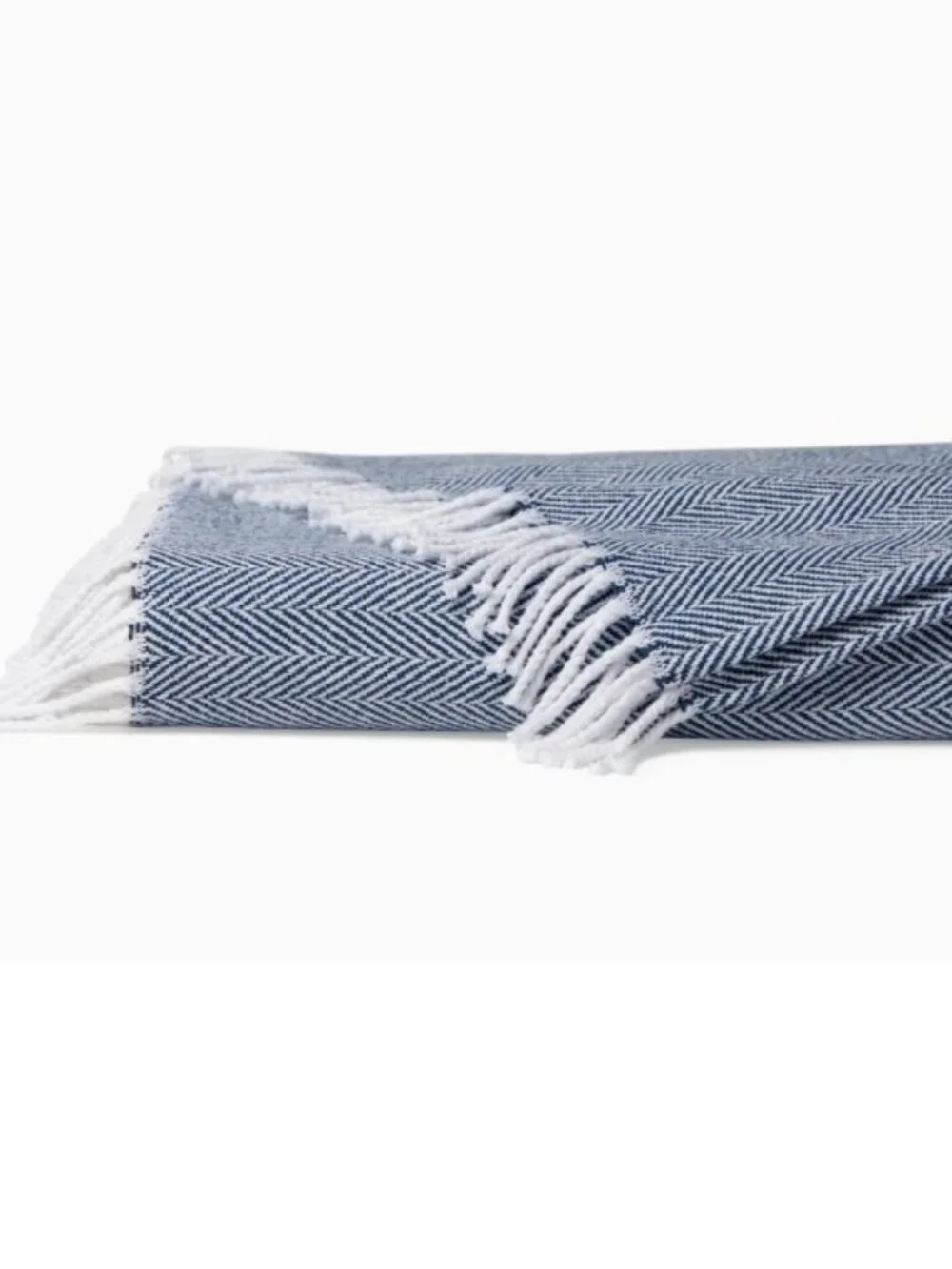 SFERRA NEW Celine Navy Herringbone Throw with Fringe 51